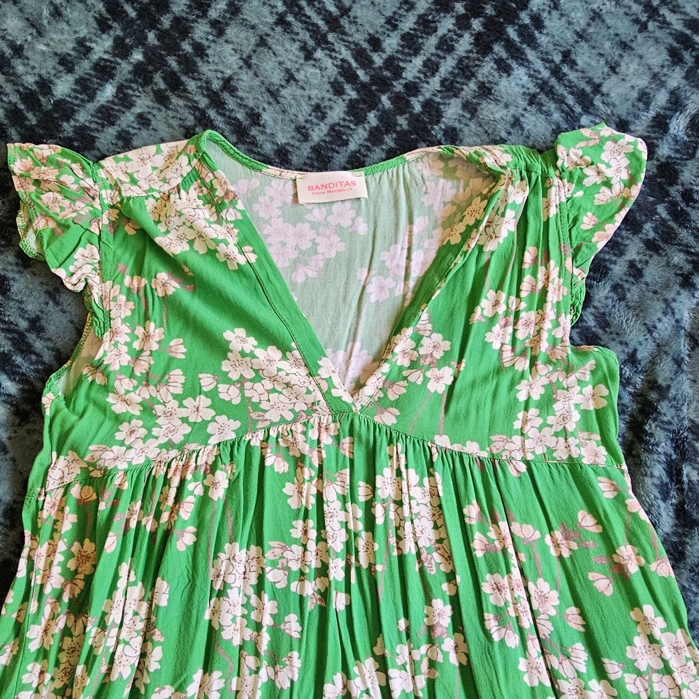 Banditas from Marseille Dopamine Art Maximalist Bright Green Floral dress sz M - Picture 8 of 10